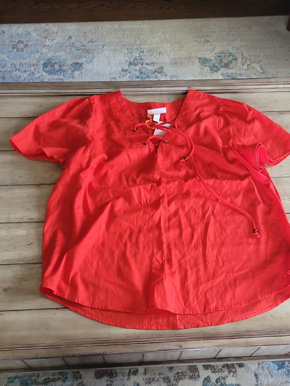 Knox Rose Bright Red Lace-Up Short Sleeve Top